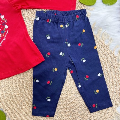Conj. Blusa Manga Longa Só Floresce Amor Aqui e Calça Legging - Vermelho e Marinho